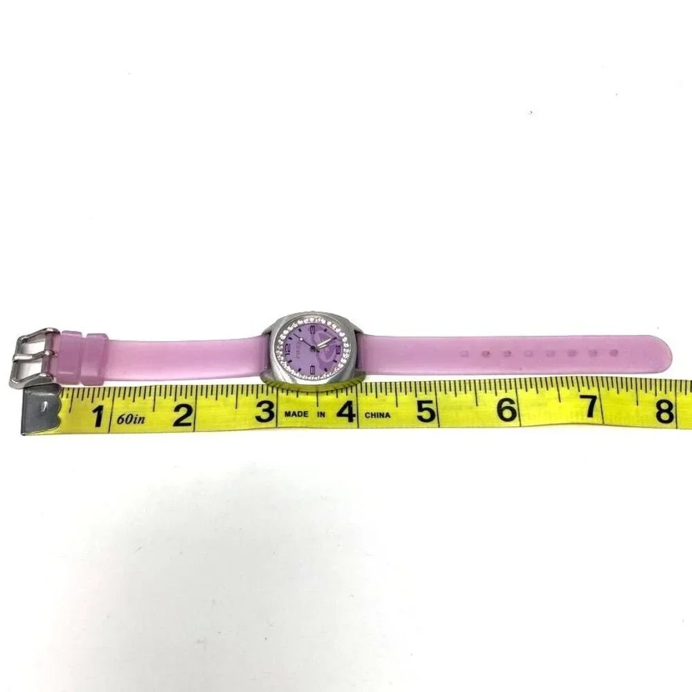 Roxy Girls Watch Silicone Band Purple Face Crystal Bezel Stainless Steel Case